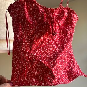 ZARA- Red Floral Cami Tank Top with Tie Detail - Women